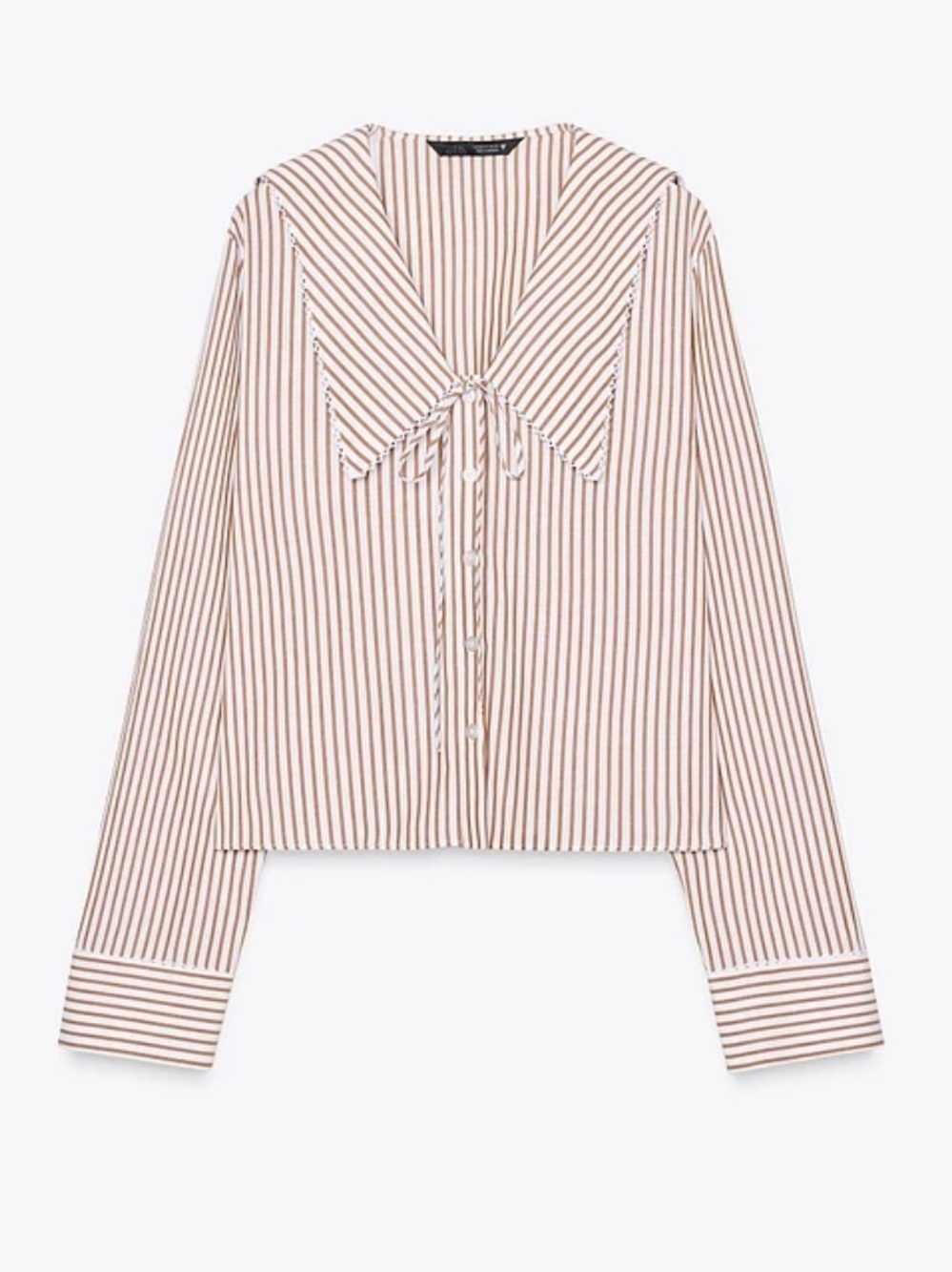 Zara Striped Peter Pan Collar Blouse in Beige & White SZ M
